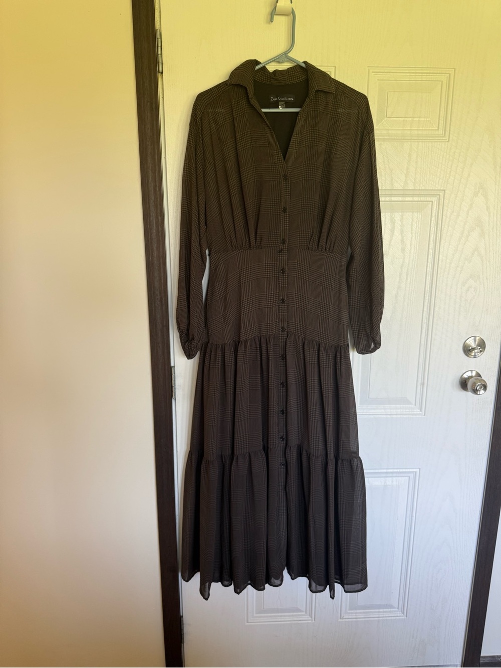 2 for $20 sale: Zarr collection brown plaid maxi dress sheer long sleeves -